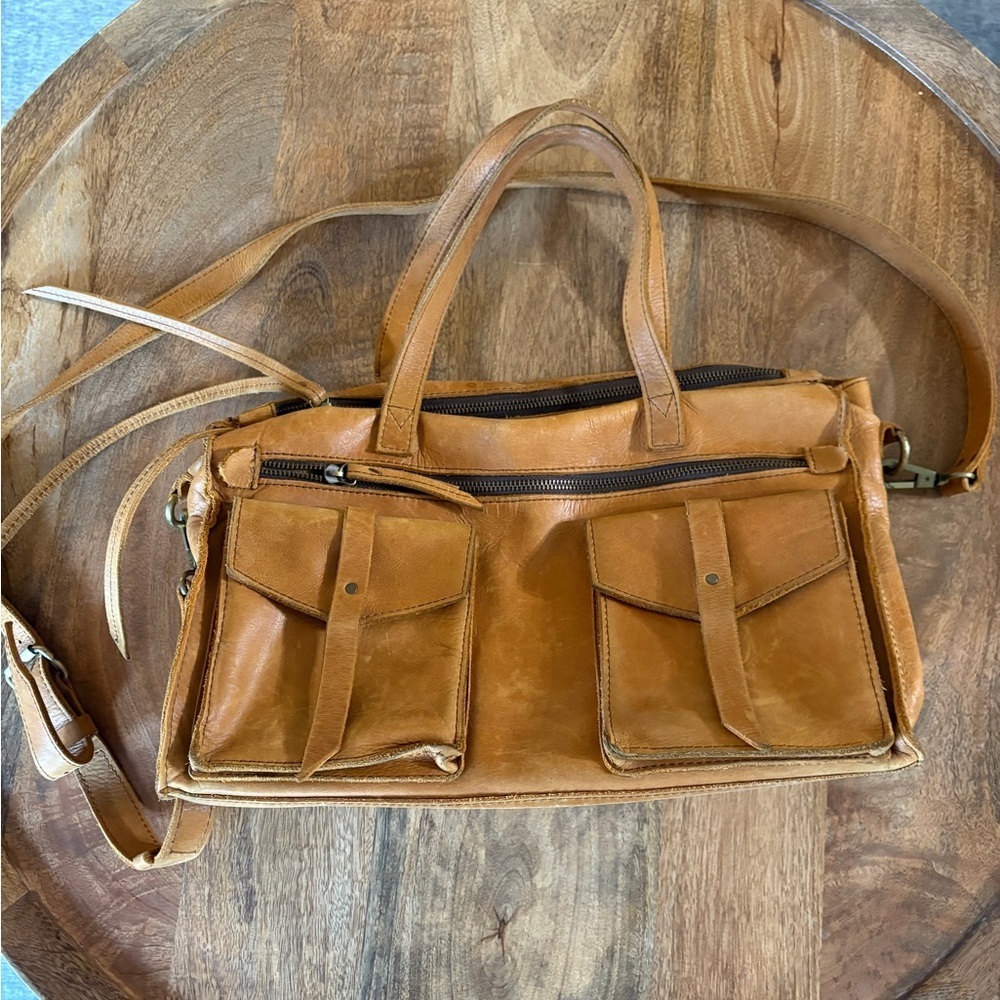 Raven + Lily Womens Joanna’s Favorite Satchel Crossbody Strap Leather Tan OS